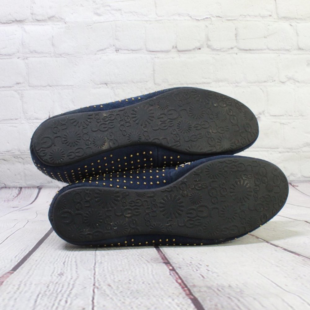 UGG Alloway Blue Suede Studded Sheepskin Lined Ballet Flats Shoes US 7.5 - Picture 9 of 9